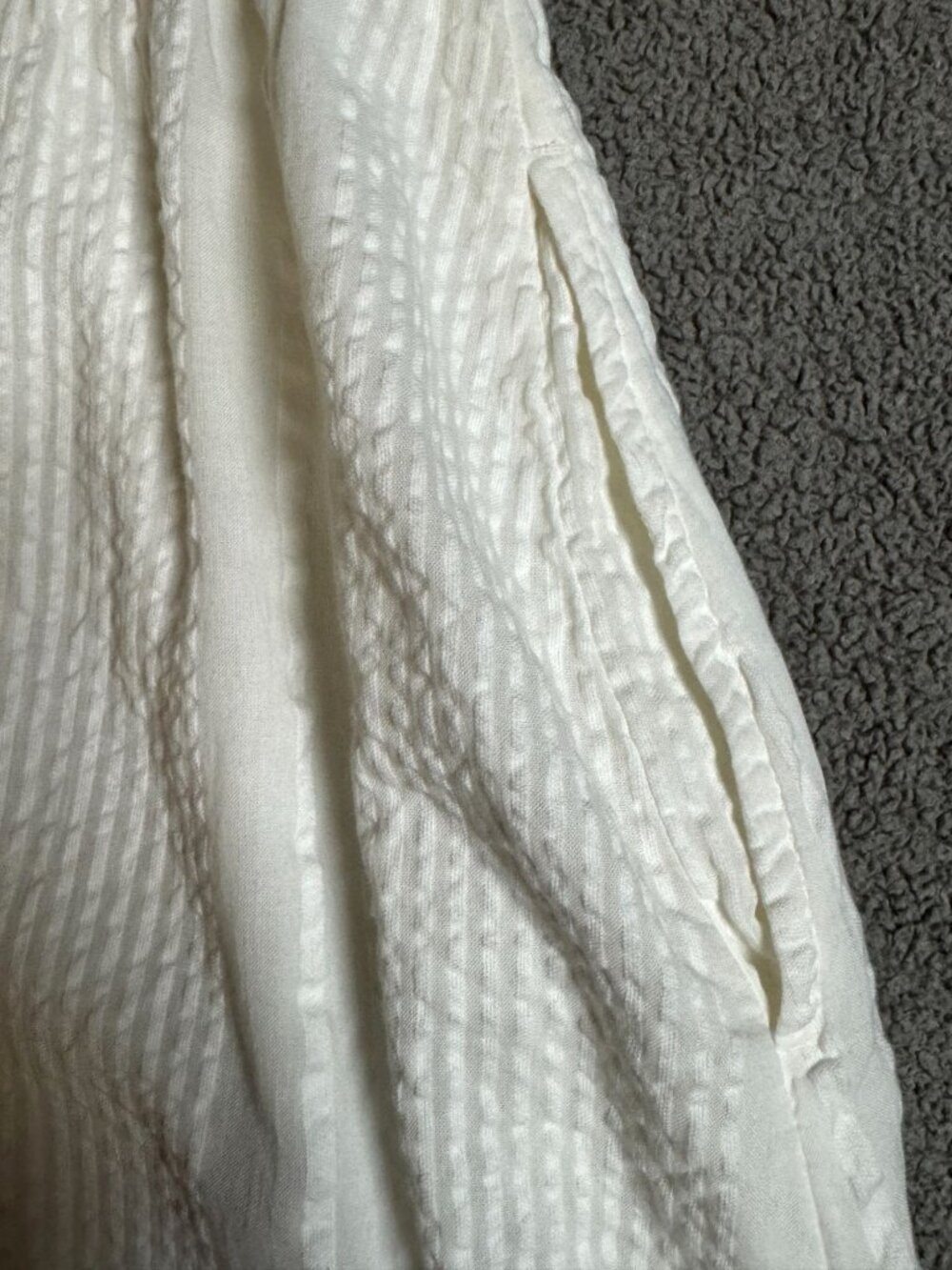 Loft Womens White Dress XS 100% Cotton Midi Smocked Puff Sleeves Textured Lined - Picture 6 of 9